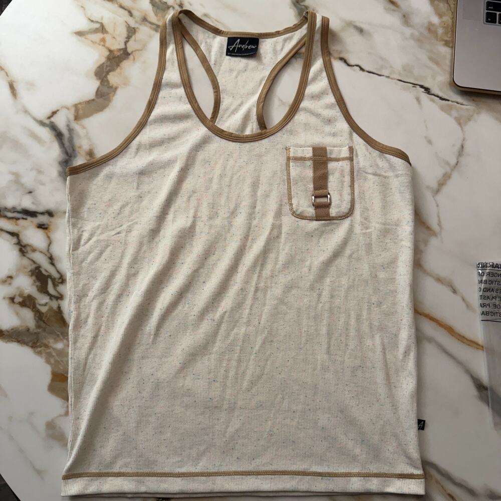 NEW Andrew Christian Glampground Capsule Trail Tank Cream Brown Size Large